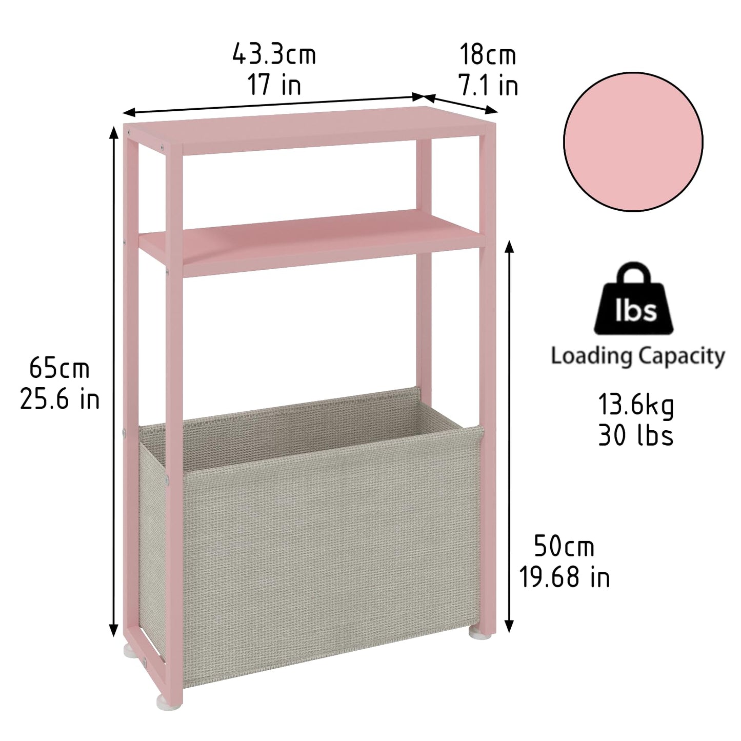 JERX Narrow Side Table with Fabric Basket, End Table for Small Spaces, Slim Side Table with Magazine Rack for Living Room Office Bedroom and Bathroom