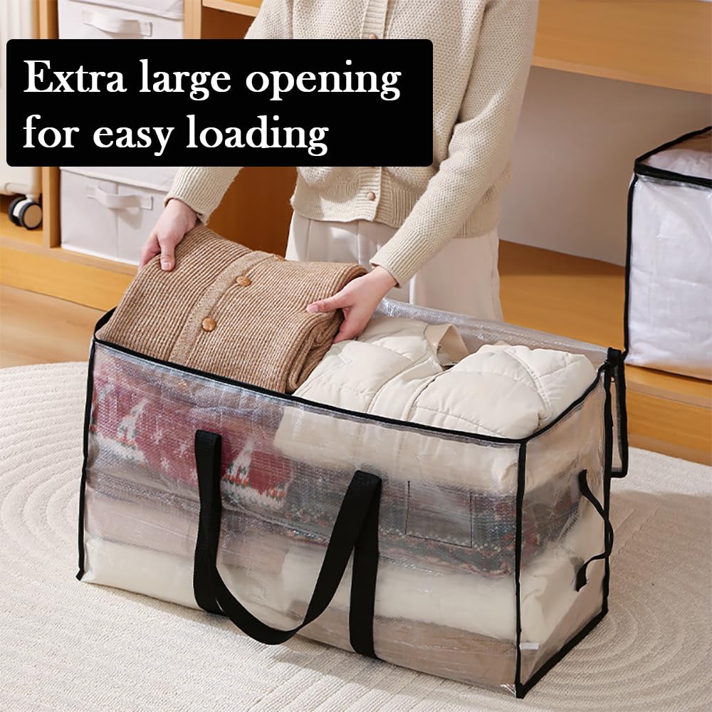 4Pcs Extra Large Moving Storage Bag with Zips Clear Wardrobe Organizer Tote