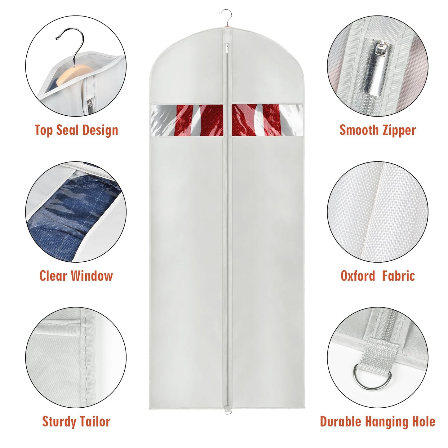 Univivi Garment Bags 60 inch Dress Bags Covers Full Length Grey, Set of 3