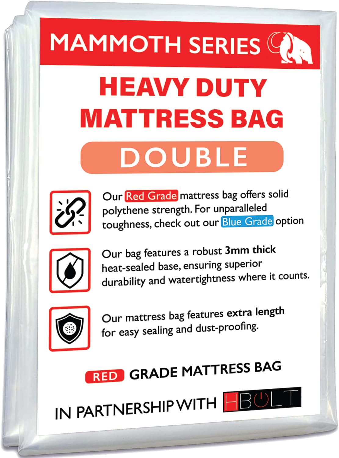 MAMMOTH Premium Mattress Storage Bag – Robust Protection for Moving & Storing – Shields Against Dust, Stains, and Pests (Double)