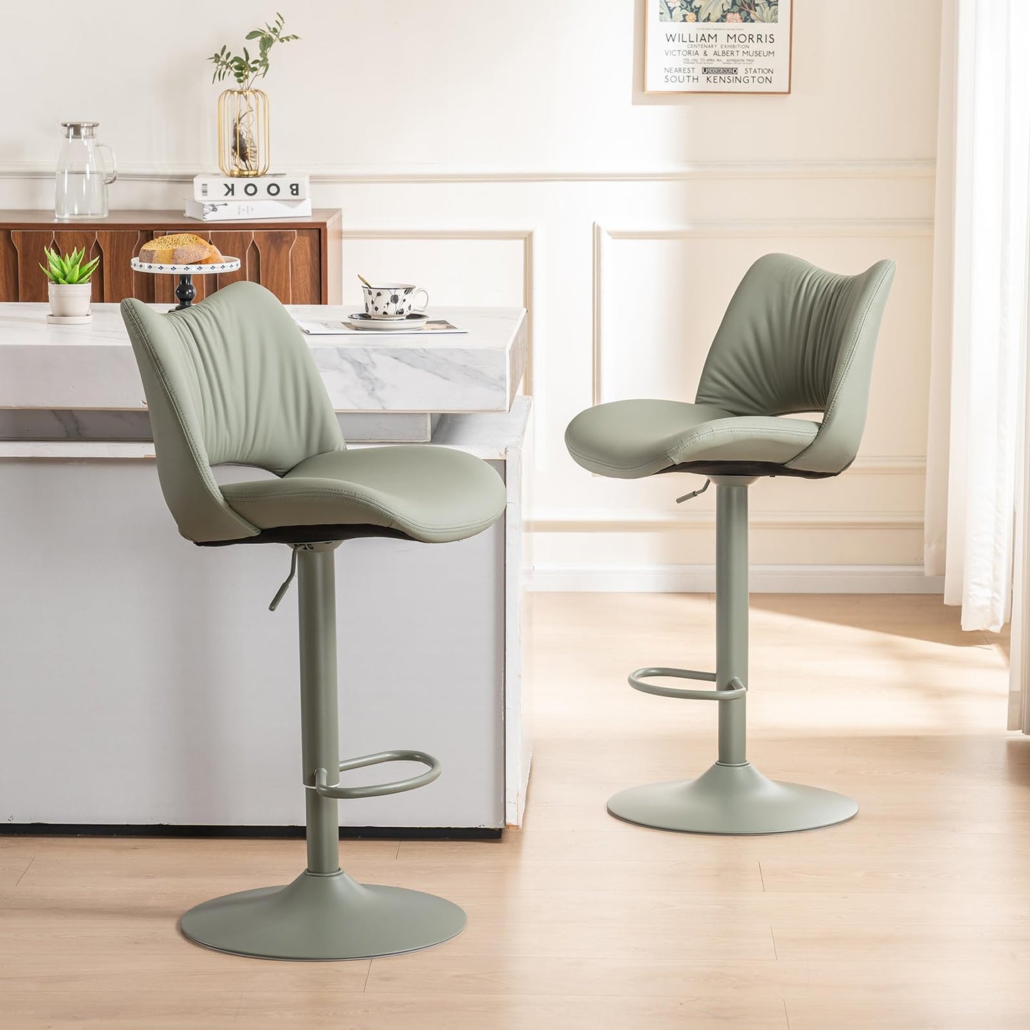 YOUNUOKE Bar Stools Set of 2, Adjustable Breakfast Bar Stools, All Green