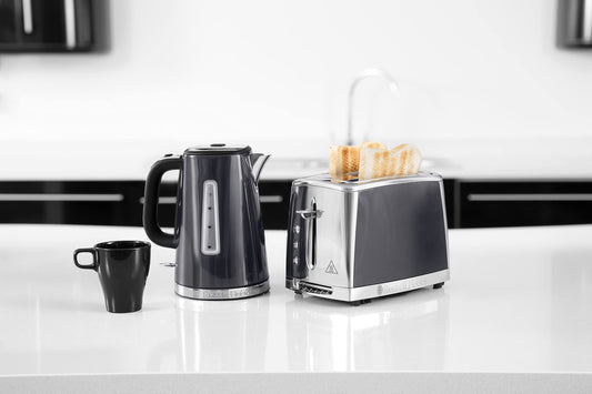 Russell Hobbs Luna Grey Stainless Steel 1.7L Cordless Electric Kettle (Quiet & Fast Boil 3KW, Removable washable anti-scale filter, Easy push button