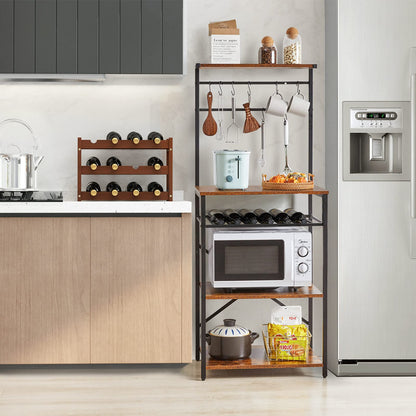 YMYNY Kitchen Baker's Rack, Microwave Oven Stand with Storage Shelves, Industrial Coffee Bar Station, with Adjustable Wine Holders and S-Hooks, Metal
