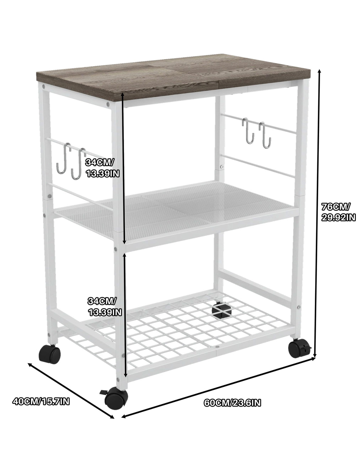 Ornestia 3 Tier Kitchen Trolley With Small Island for StorageWhite