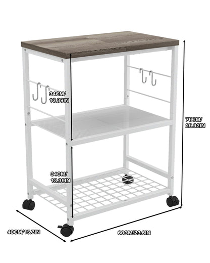 Ornestia 3 Tier Kitchen Trolley With Small Island for StorageWhite