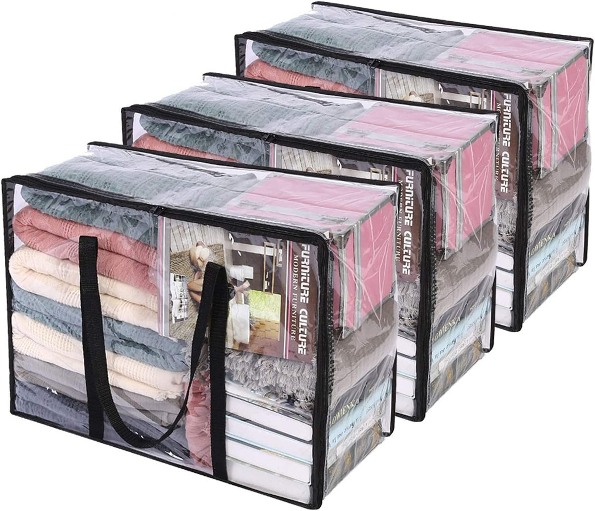 Vieshful 3 Pack Clear Comforter Storage Bag, 40L Clothes Storage Bag with Zipper Closet Organizer
