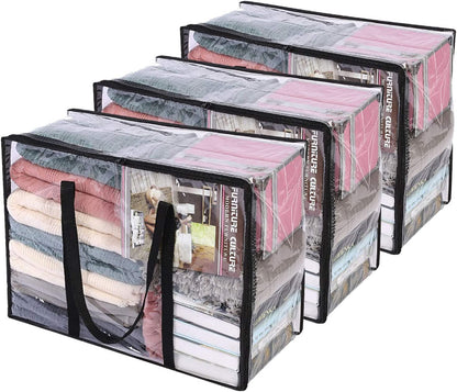 Vieshful 3 Pack Clear Comforter Storage Bag, 40L Clothes Storage Bag with Zipper Closet Organizer