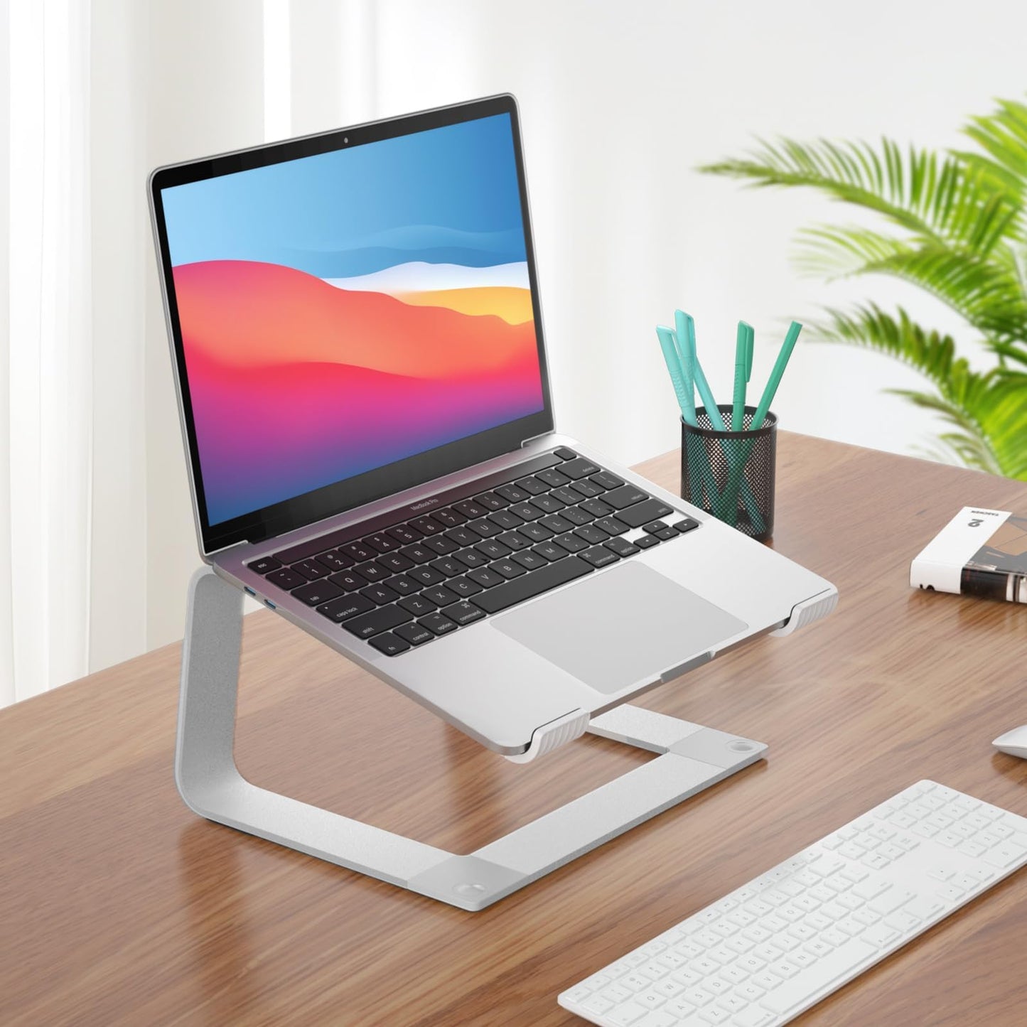 GleYo Laptop Stand for Desk Portable Computer Riser Metal Notebook Holder Printer Stand Office Desk Accessories Compatible with MacBook Air, Pro