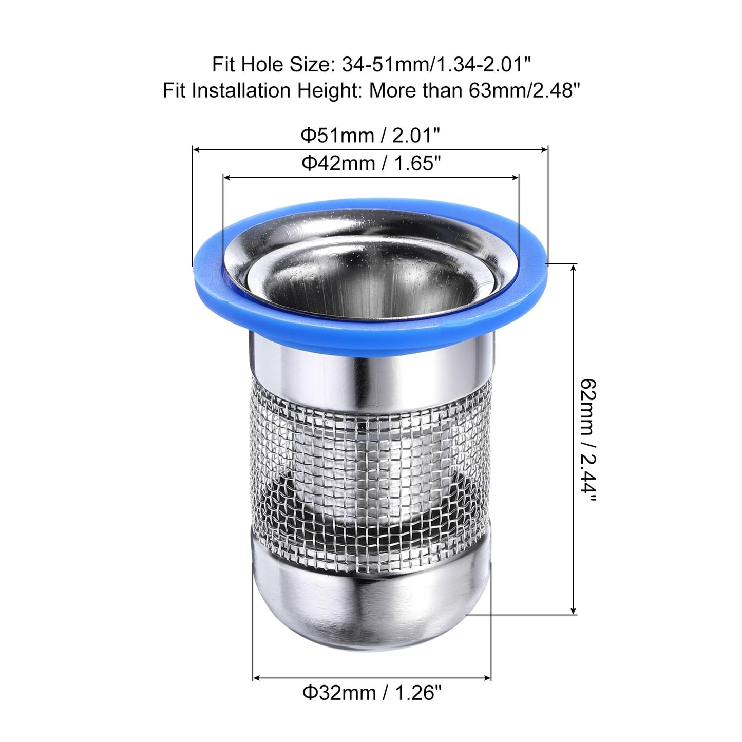 sourcing map Shower Floor Drain Odor Preventer, 62 x 42mm/2.4" x 1.6" One Way Drain Valve Sewer Core Stainless Steel Floor Drain Anti-Odor Plugs for