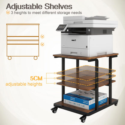 PUNCIA 3-Tier Movable Laser Printer Cart with Storage