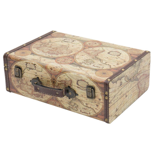 HMF VKO104 Vintage Wooden Suitcase | 38 x 26 x 13 cm | Large | World Map Color