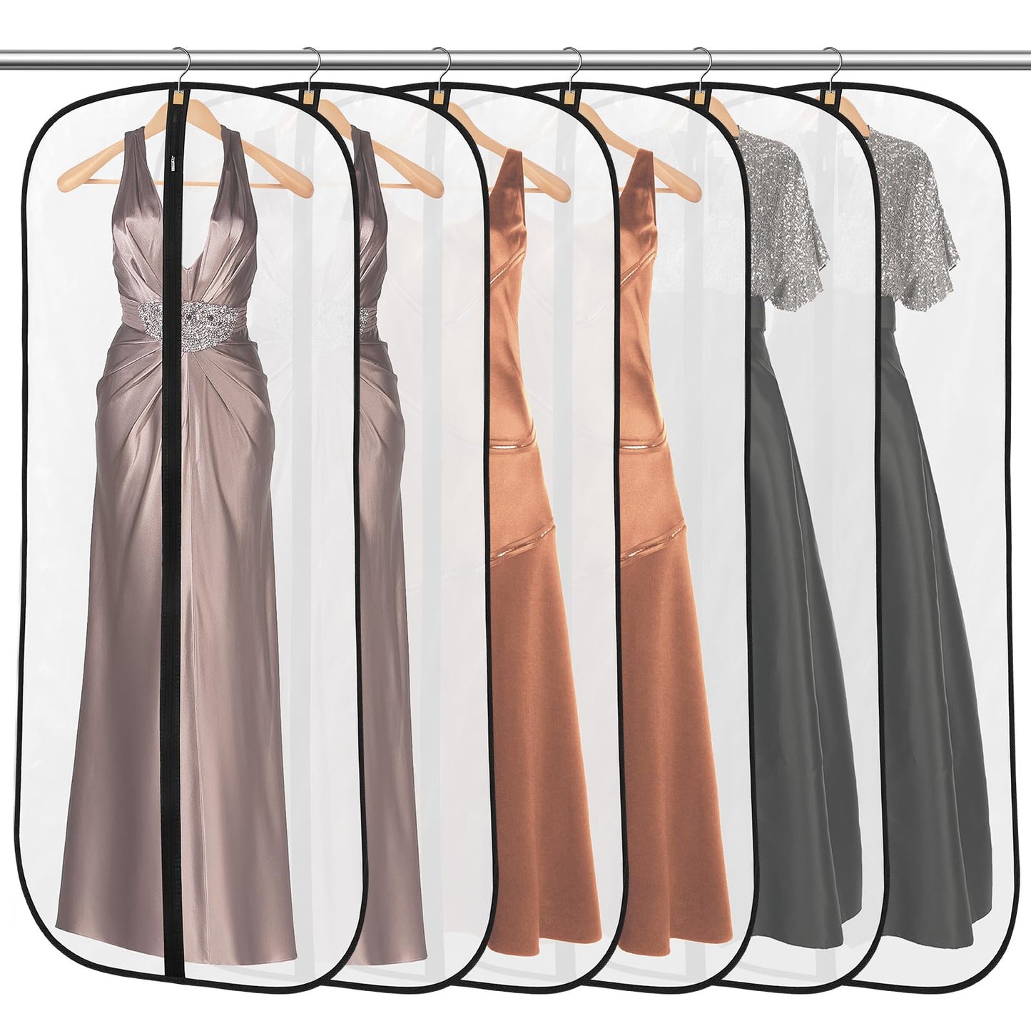 6 Pack Garment Bags, PEVA Dress Bags Covers Long, Clothes Covers 55in