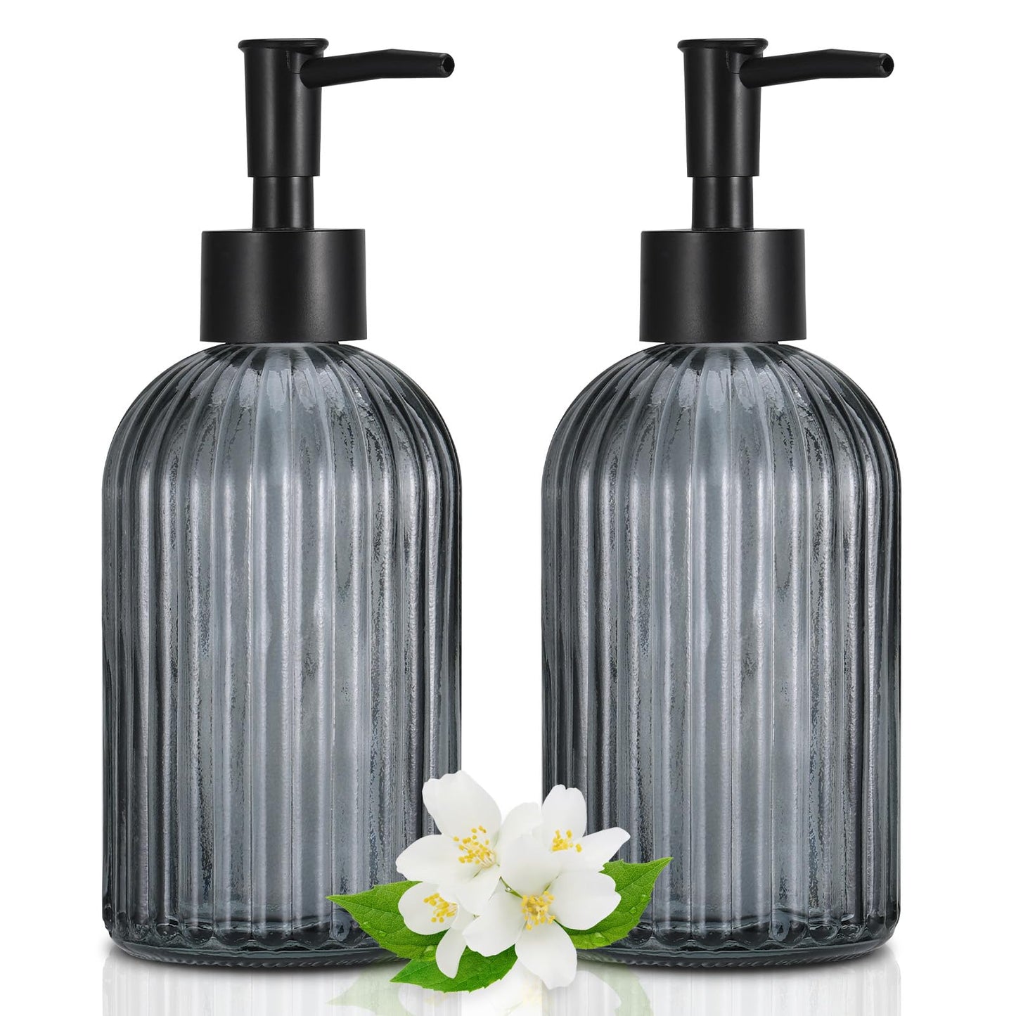 Hejo 2 Pcs 400ml Glass Soap Dispenser with Black Pump