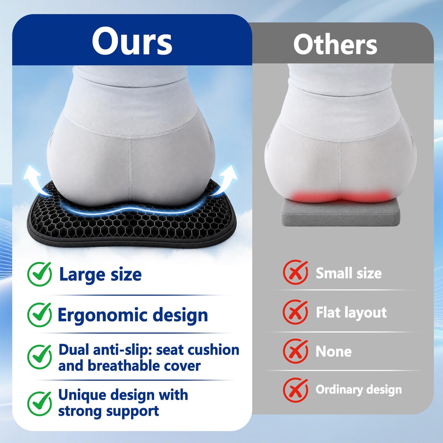 Yotako Honeycomb Cushion - Gel Seat Cushion, Large Size & Non-slip