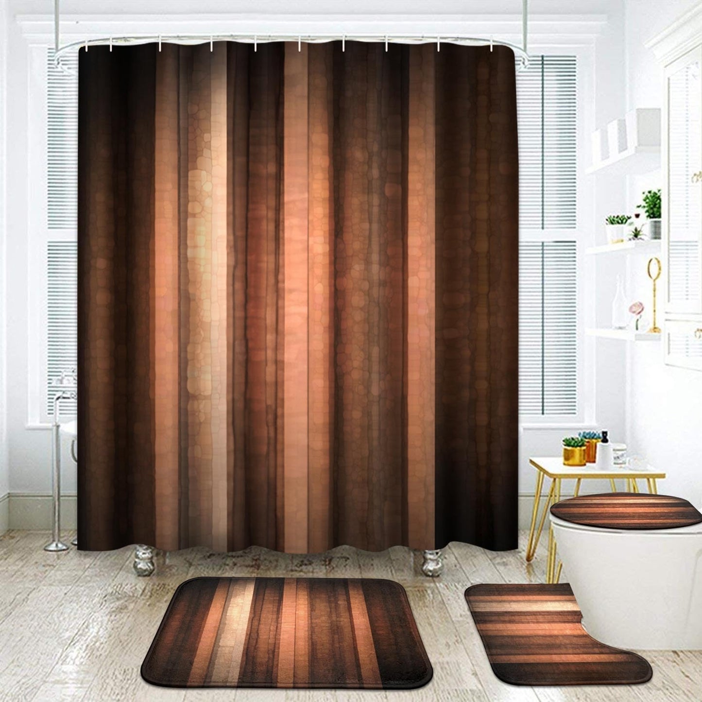 ArtSocket Orange Copper Pale Peach Bathroom Set with Shower Curtain and Rugs Accessories