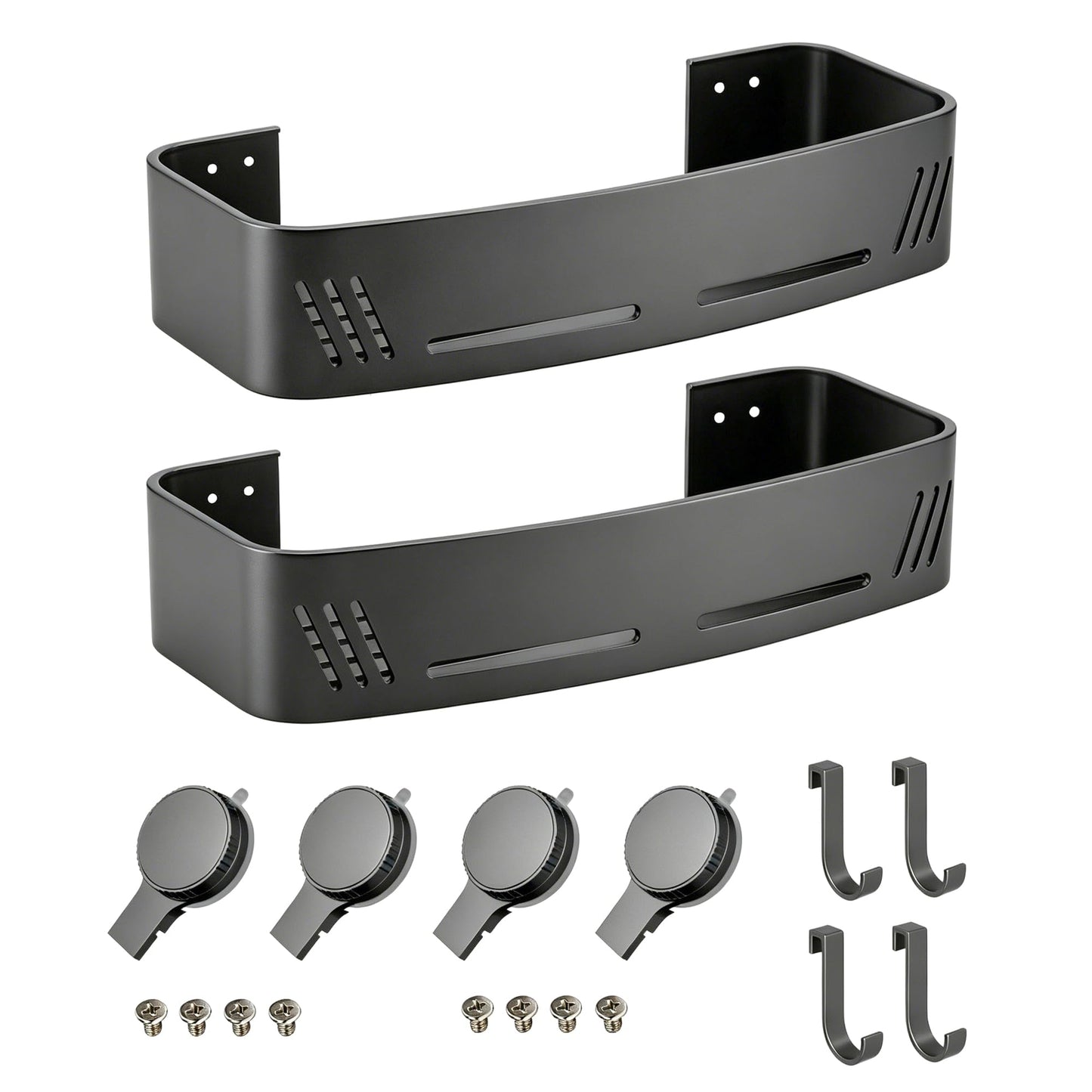 PHX Grove Gun Grey Shower Caddy, 2 Pack Suction Cup Shelves with Hooks
