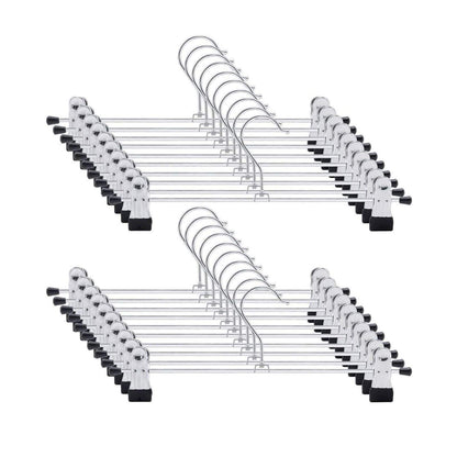 Trouser Hanger, 20Pack Pant Hangers Space Saving Skirt Hangers with Clips Adjustable Non-Slip Coat Suit Metal Hangers Heavy Duty Chrome Clothes