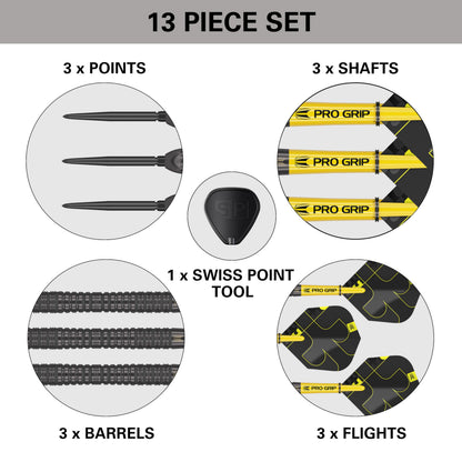 Target Darts Bolide Void 90% Tungsten Dart Set, Steel Tip Swiss Point Darts | Barrel 04, 25G | Professional Darts Sets, Black Darts, Swiss Point Tool