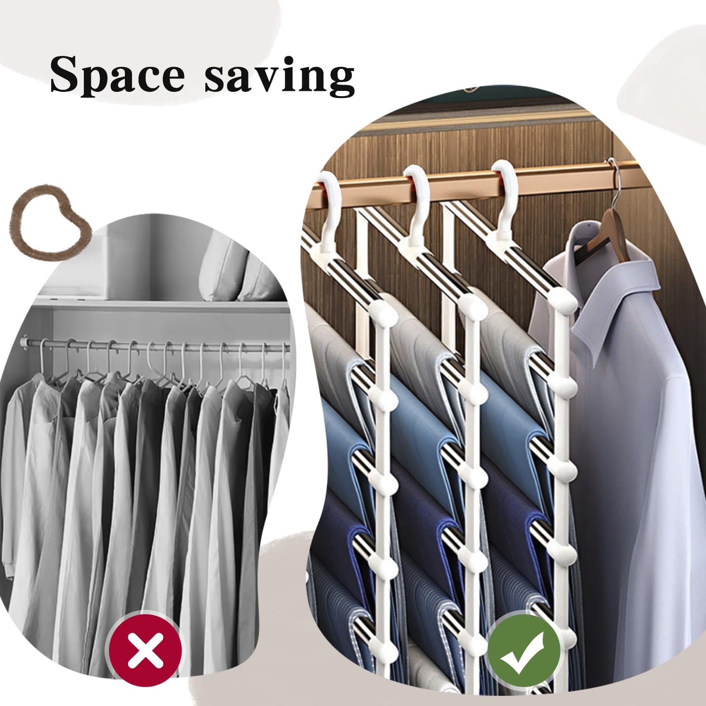 Pack of 2 foldable trouser hangers, space-saving hangers for trousers, skirts and more, trouser hangers with clamp, ideal for scarves, ties