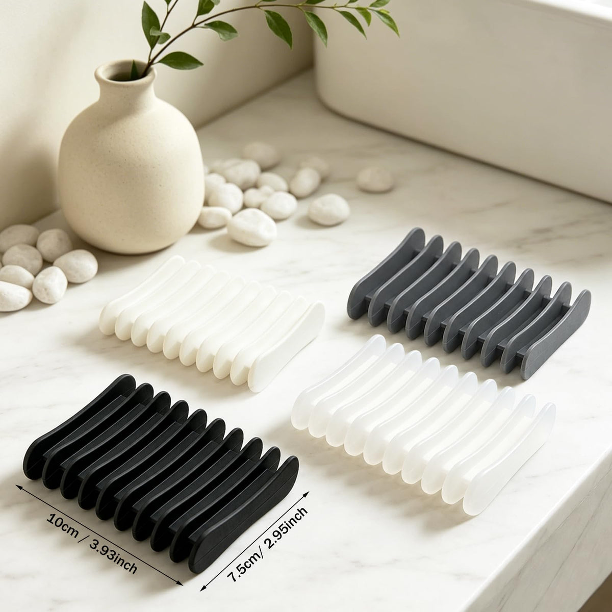 Langerspur Silicone Soap Dish 2 Pack Bar Soap Holder Self Draining Soap Tray Dishes for Bathroom Shower Kitchen Sink Travel Black