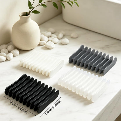 Langerspur Silicone Soap Dish 2 Pack Bar Soap Holder Self Draining Soap Tray Dishes for Bathroom Shower Kitchen Sink Travel Black