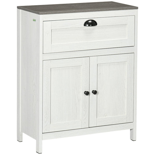 kleankin Bathroom Floor Cabinet, Freestanding Storage Cupboard with Drawer, Double Door Cabinet and Adjustable Shelf, White