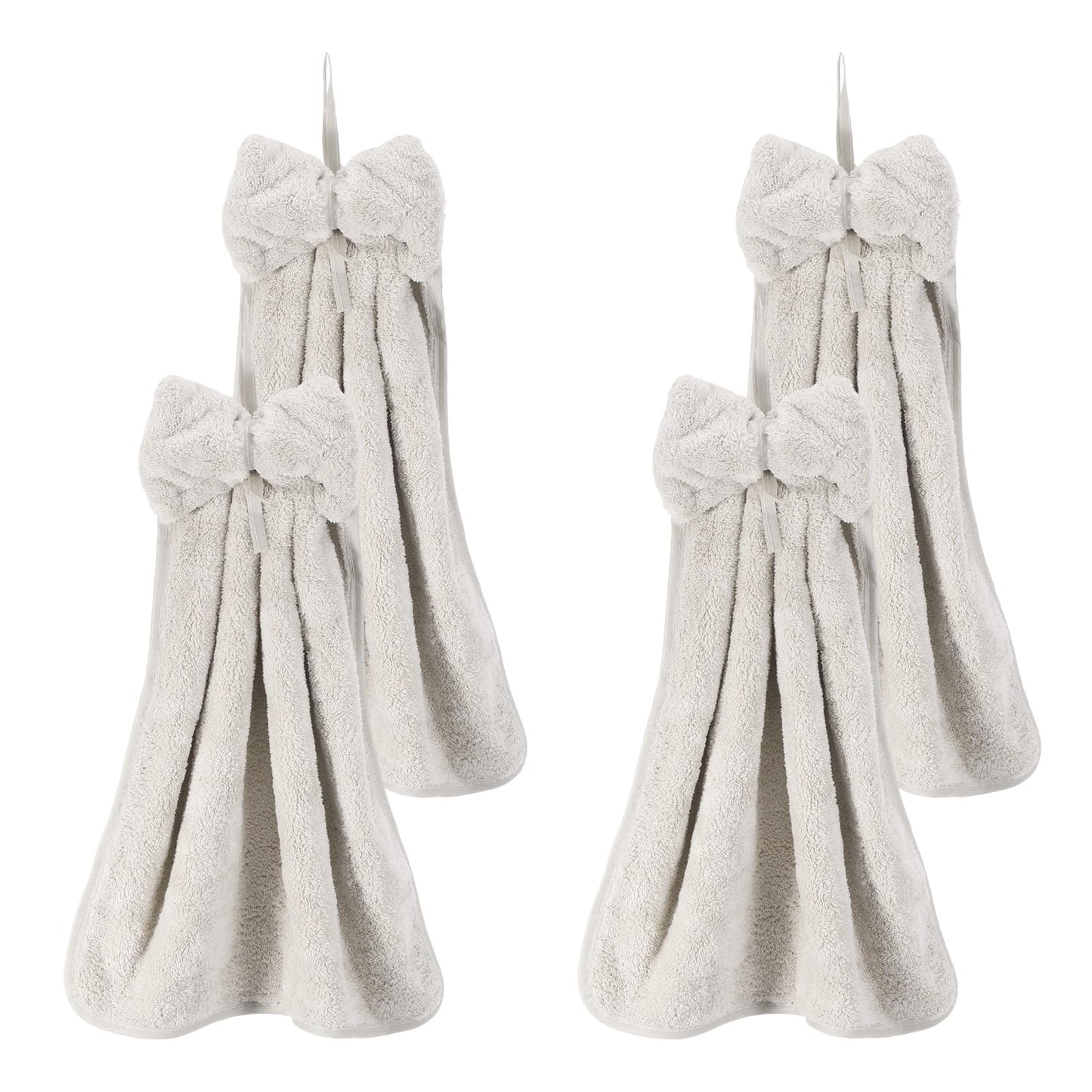 sourcing map 4Pcs Bow Hand Towels with Hanging Loop, 14.2" x 12.2" Soft Coral Fleece Microfiber Bowknot Hanging Hand Dry Towels Quick Dry and