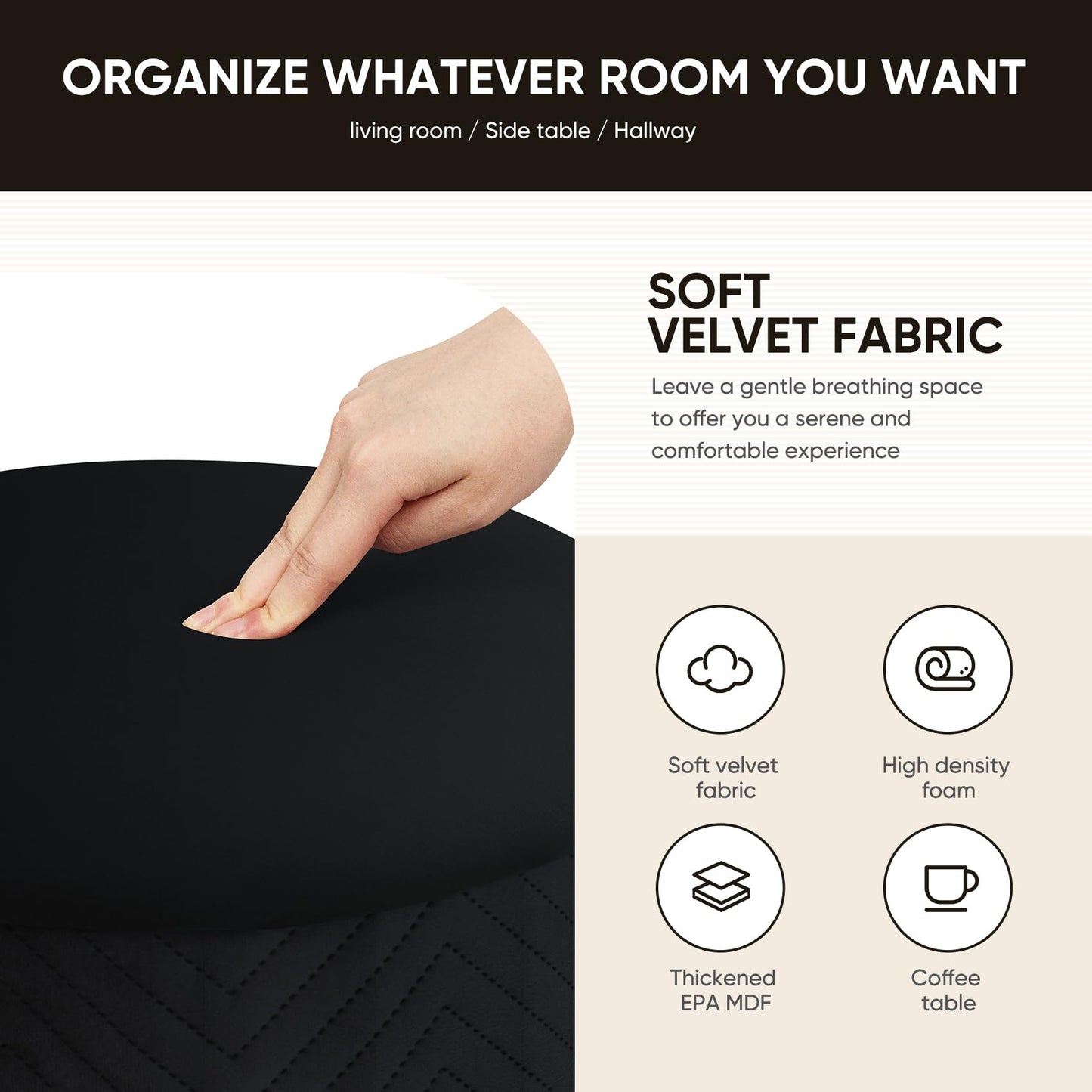Bonlife Large Round Storage Ottoman, Foldable Footstool with Lid