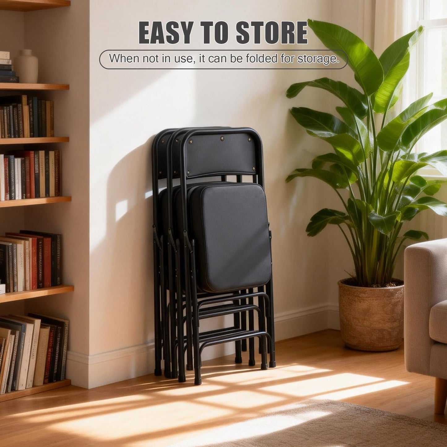 CHAIRABLE Padded Folding Chair with Thick Cushion, 1 Pack Black
