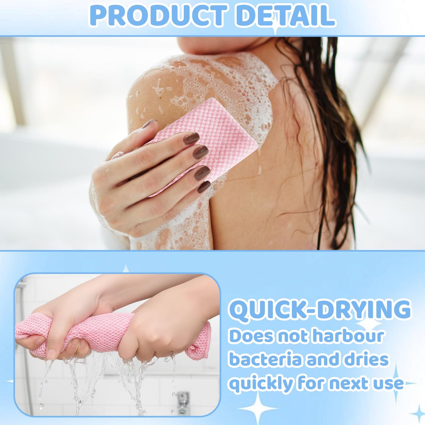 Exfoliating Shower Towel, Japanese Exfoliating Towel, 3Pcs Shower Towels for Gentle Cleansing and Muscle Relaxation Sensitive Skin and Post-Workout