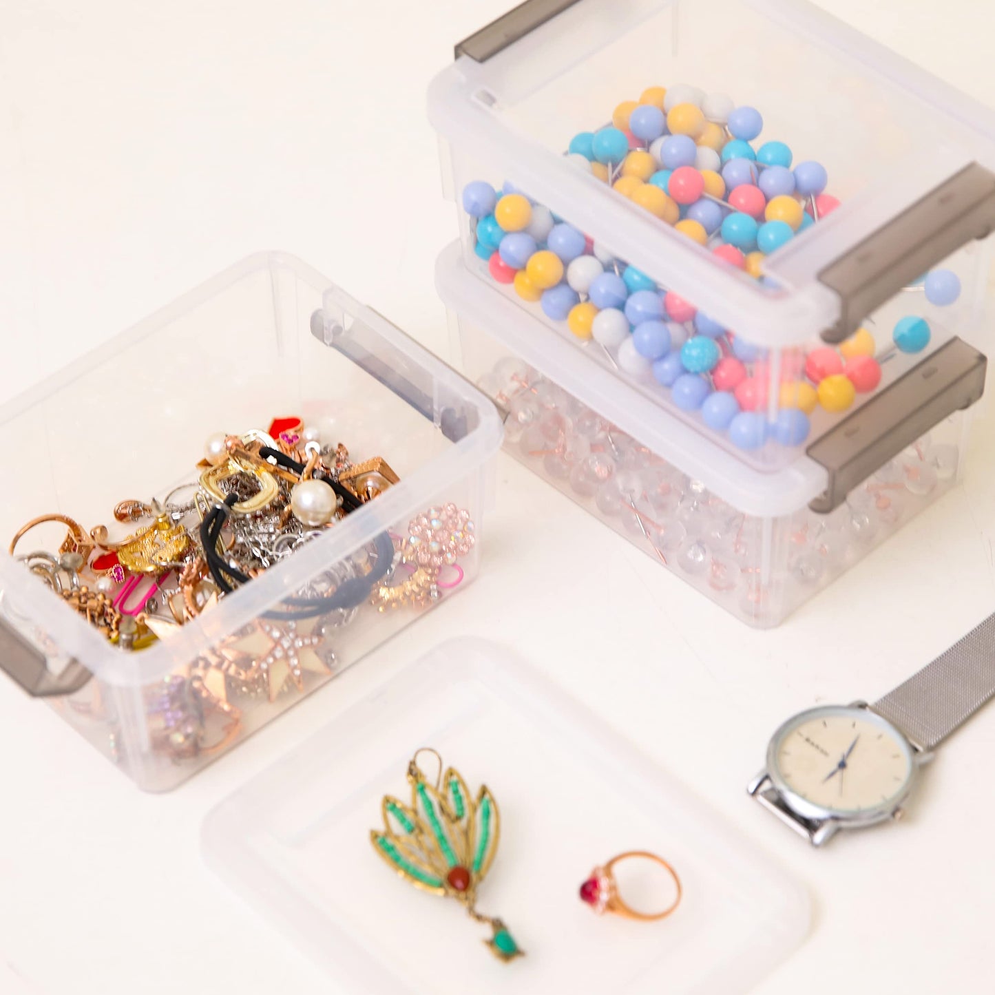 Citylife 10 Packs Small Storage Box Plastic Storage box Stackable plastic Box with Lids for Organizing, Clear White