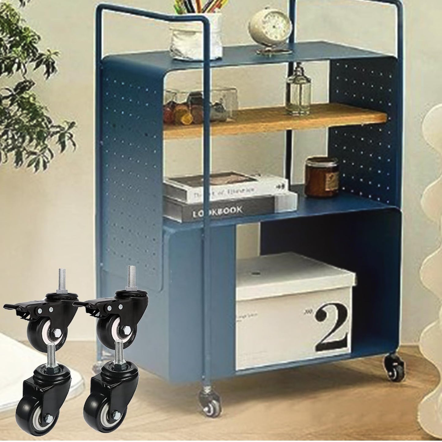 1.5-inch Polyurethane Swivel Casters, Set of 4, for Household Light Stands, Food Carts, and Carts (Screw rod 2 brakes)