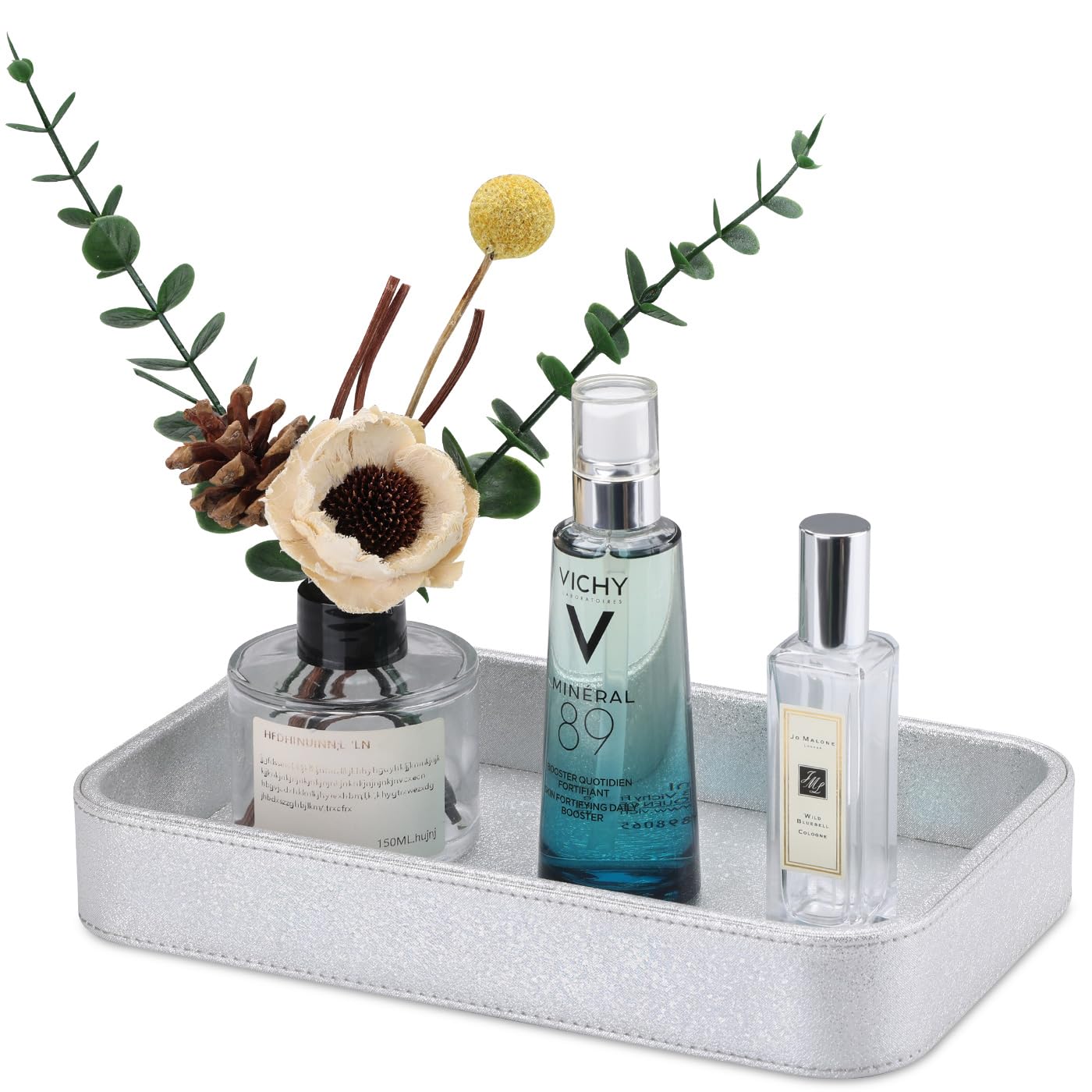 GORESE Bathroom Tray,Rectangle Decorative Tray Leather Perfume Tray Valet Trays Jewellery Tray Vanity Trays Trinket Trays Key Dish Soap Dispenser