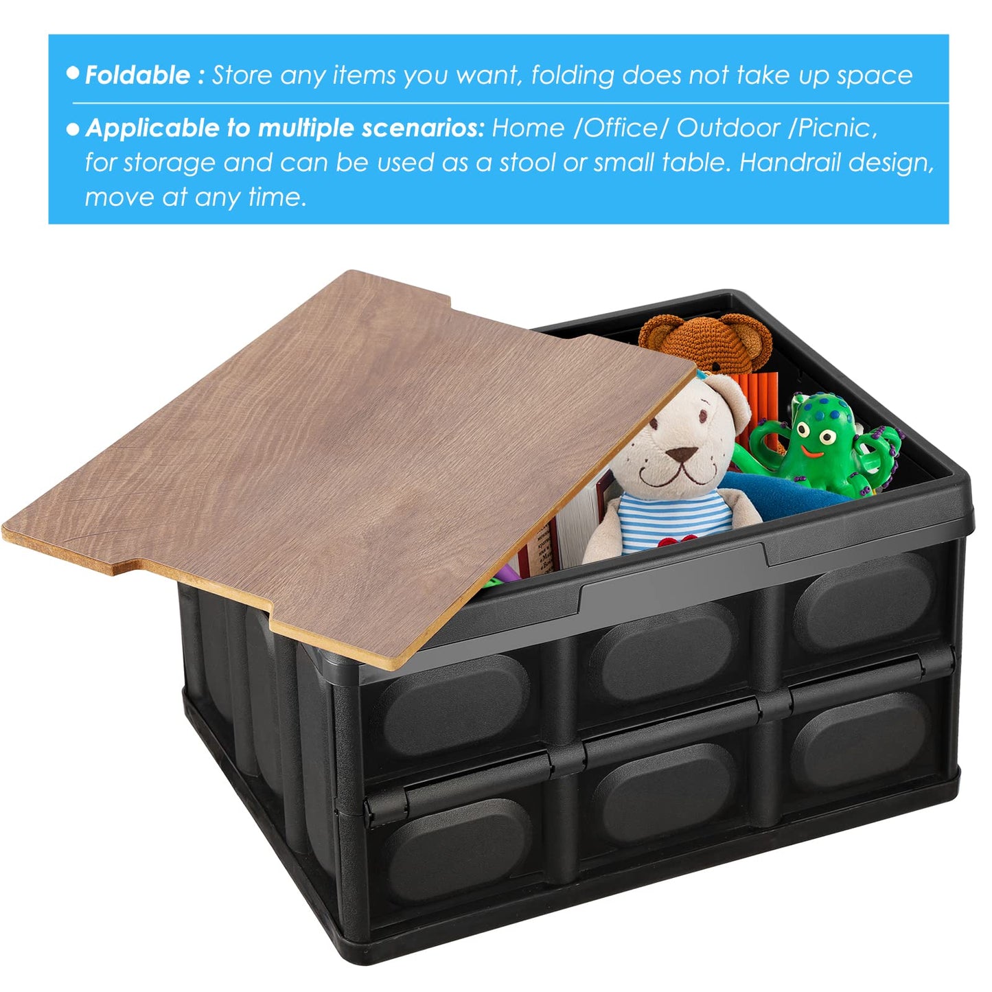 Tuevob Folding Storage Bin with Lid 30L Storage Box Container Stackable Shelf Baskets Cloth Closet Car Organizer Outdoor Picnic Transport Box Clothes