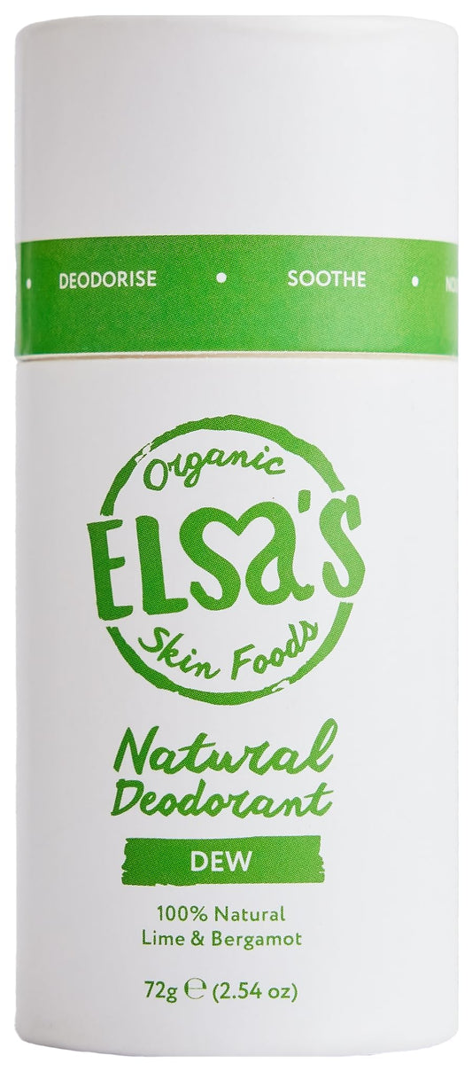 Elsa's Organic Skin Foods, Natural Deodorant Stick, Dew, Aluminium Free, No Sodium Bicarbonate, 100% Compostable, Plastic Free, Roll on Deodorant, 72g