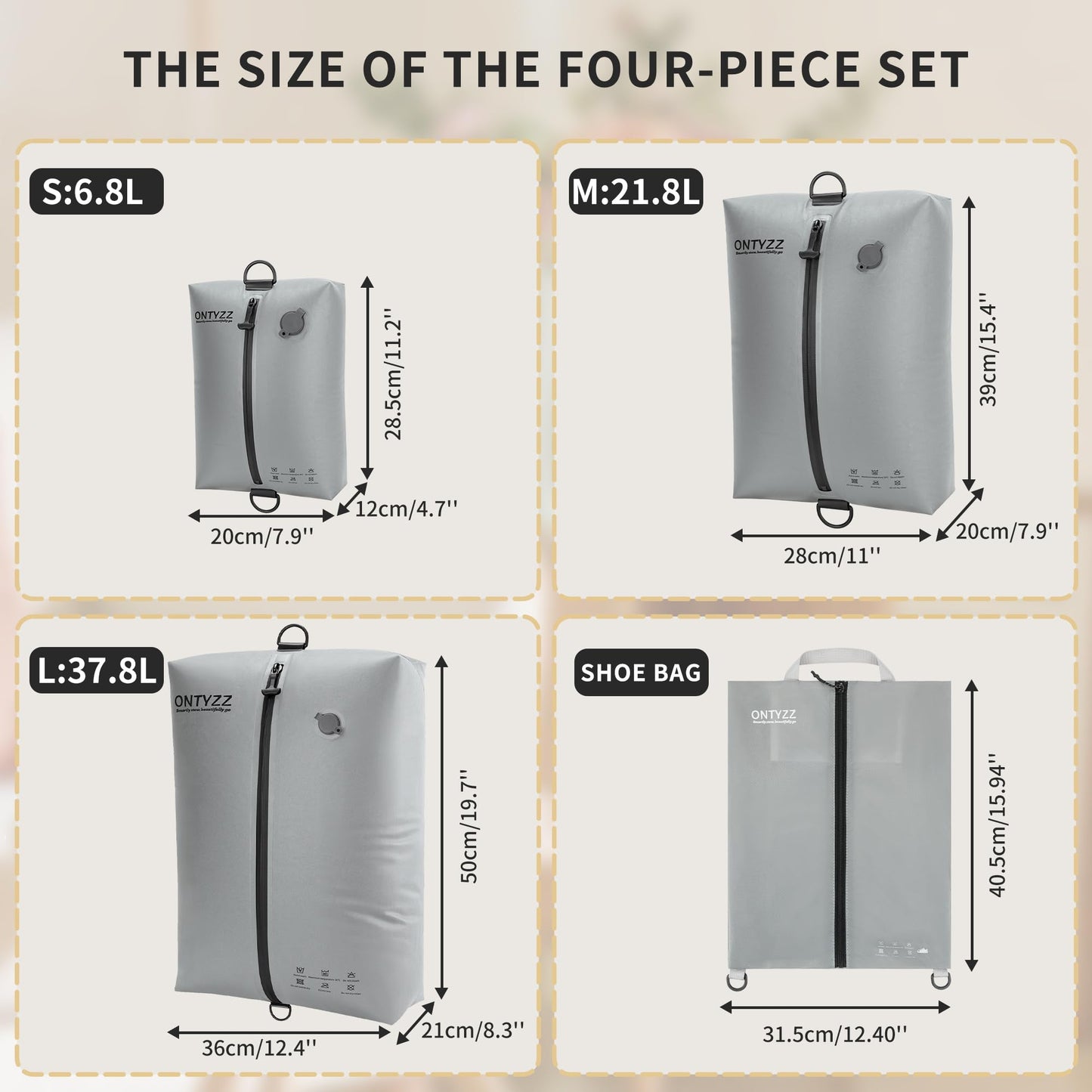 Suitcase Organiser Compression Packing Cube Set of 5 Reusable TPU Vacuum Bags with IPX8 Waterproof Zipper Vacuum Bags for Clothes Underwear Socks