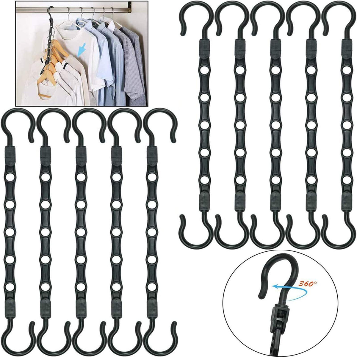 RedBee Magic Hangers 10 Pack Space Saving Clothes Hangers Organizer Closet Wardrobe Clothing Space Saver Sturdy for Heavy Clothes Multifunctional
