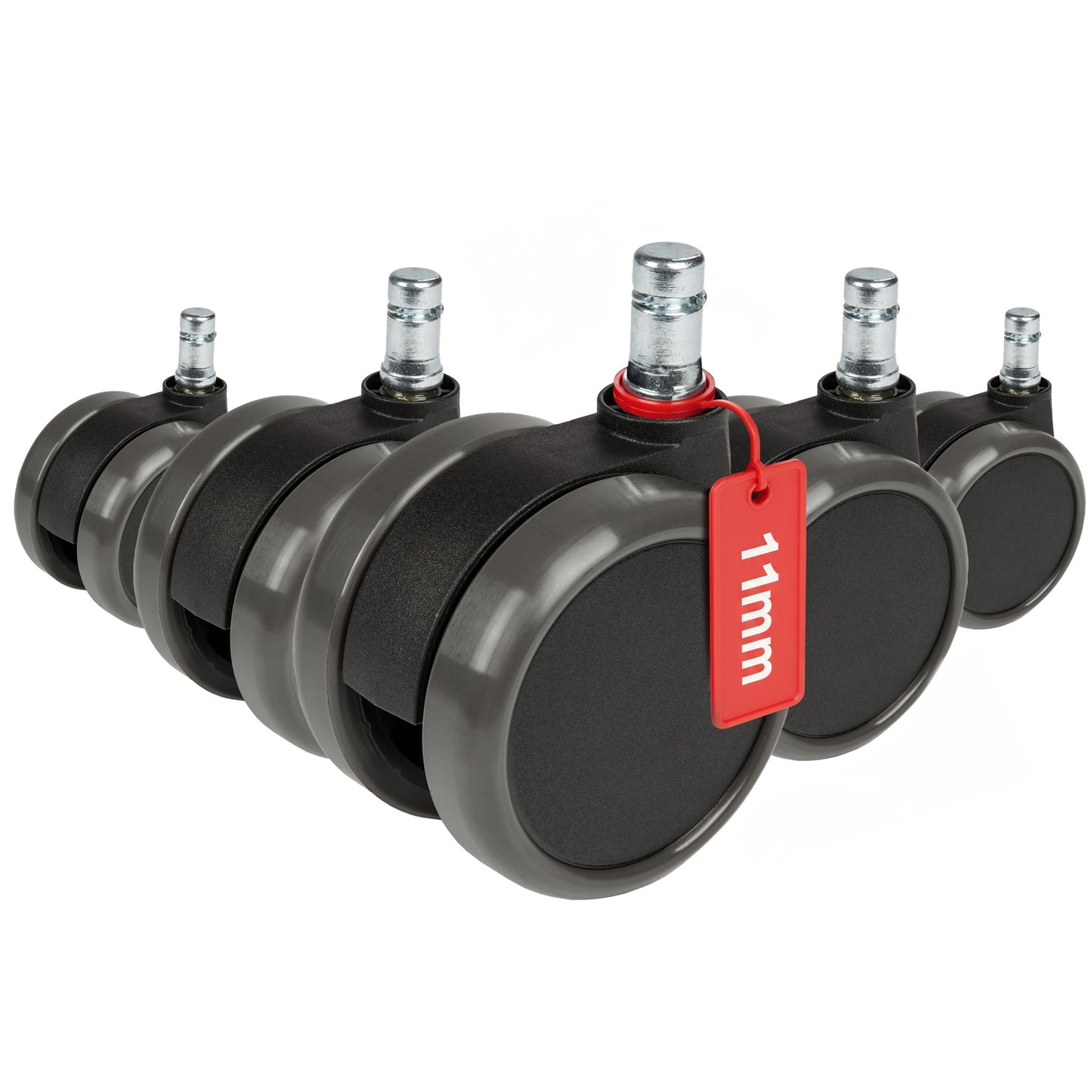hjh OFFICE, 619010, Castors, Wheels for office, executive chairs, ROLO, black, , Set of 5 x special castors for hard floors 11 mm pin