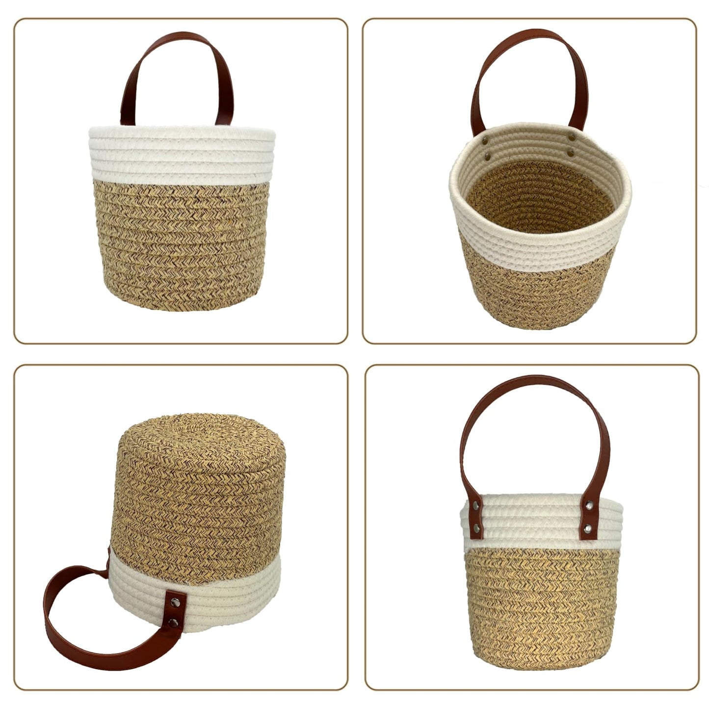 SOQKEEN Hanging Storage Baskets 2 Pack, Cotton Rope Basket, Beige & Brown