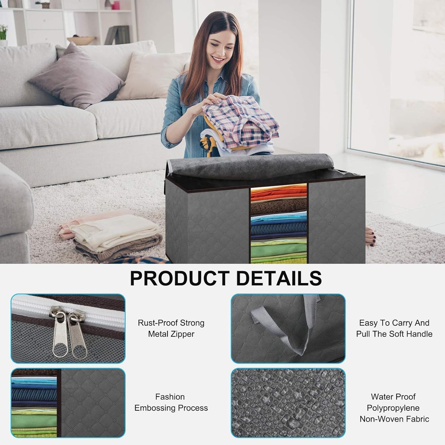 Cleaneaty Clothes Storage Bag 4Pack 90L Large Capacity Solution Organizer for Clothes, Duvets, Comforters, Blankets