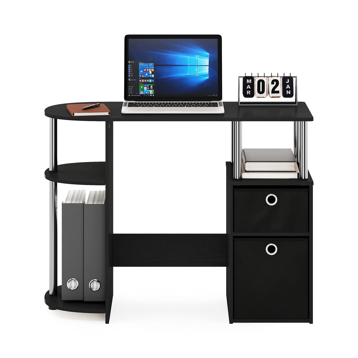 Furinno JAYA Desk, Gaming Desk with Bin Drawers, Computer Study Desk, Office Desk for Home Office, Bedroom, Dorm, Study Room, Americano