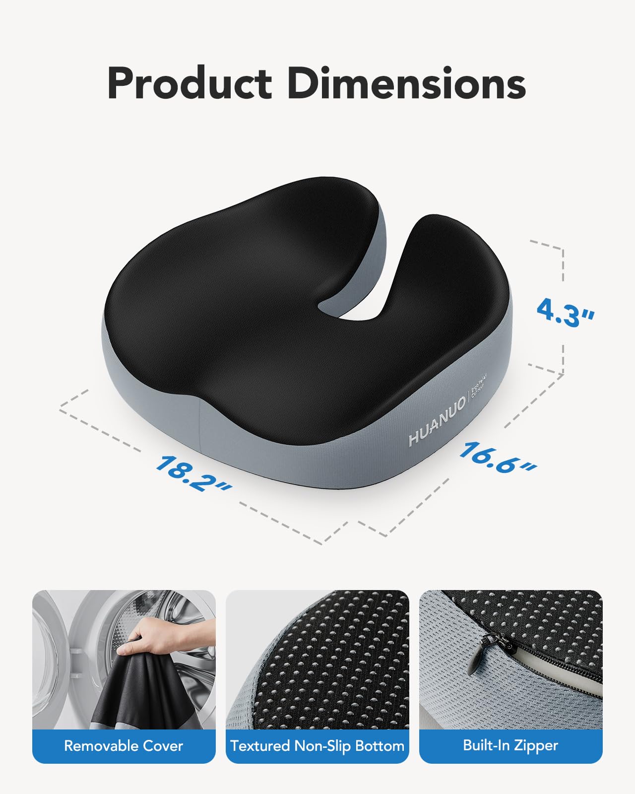 HUANUO Seat Cushion for Office Chairs, Extra Large Desk Chair Cushion for Back Pain Tailbone Pain Relief, Ergonomic Memory Foam Car Seat Cushion