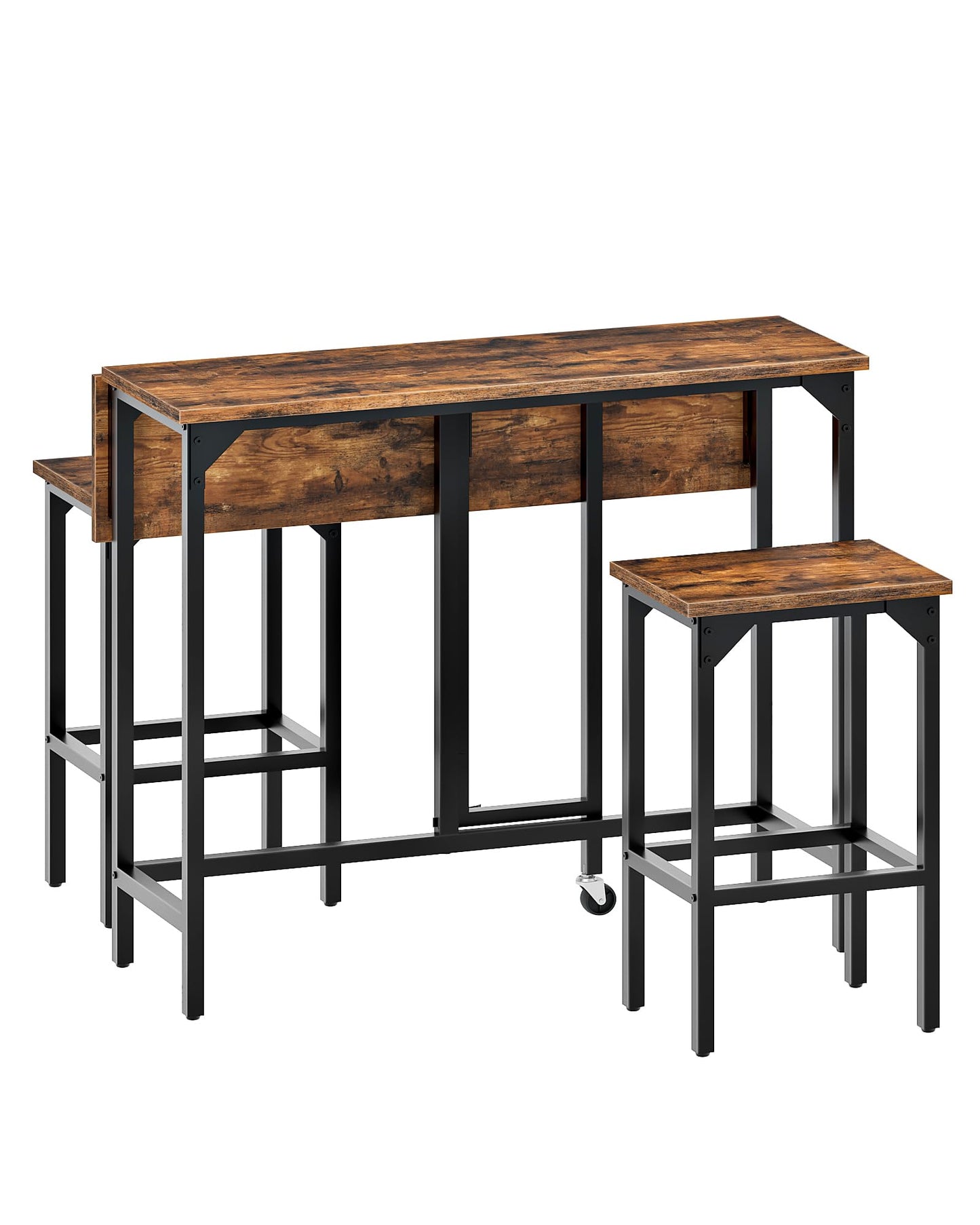 CHOEZON Breakfast Bar Table with 2 Bar Stools, 100 cm Folding Dining Table with 2 Stools, Dining Table Set, Industrial Steel Frame, for Restaurant