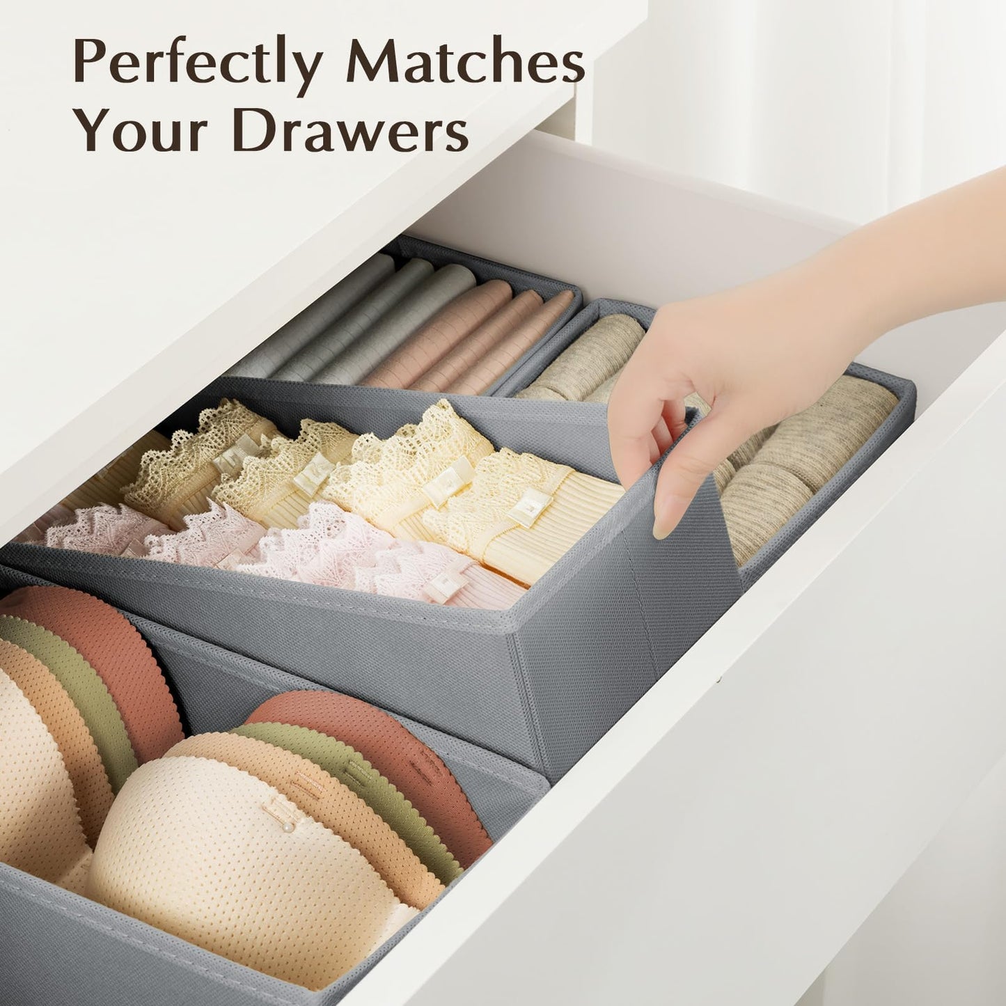 DIMJ Sock Drawer Organisers, Underwear Storage, Tie Organiser 8 Pack, Grey