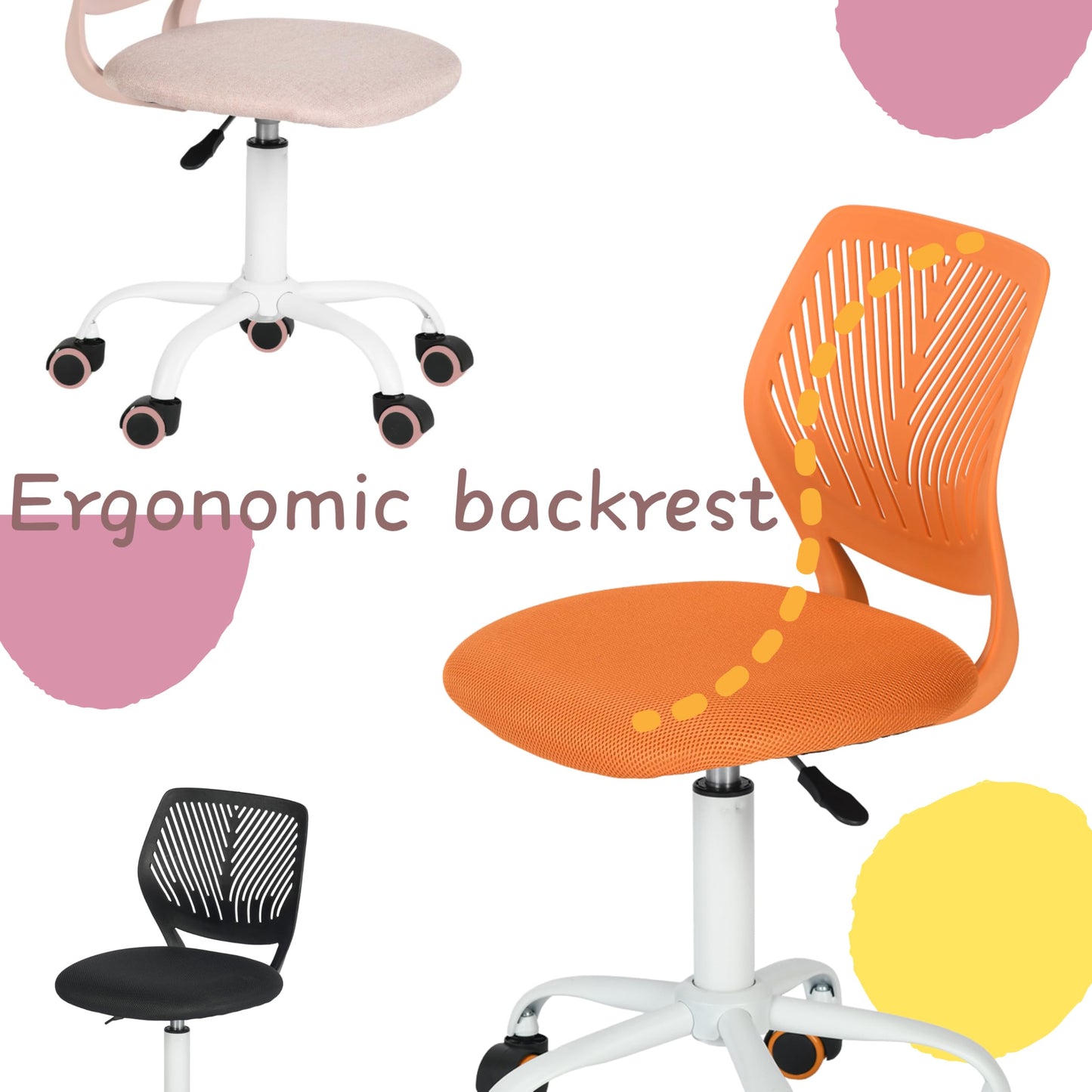 FurnitureR Small Video Game Chair, Ergonomic Desk Chair without Armrests, Compact Swivel Chair with Seat Height Adjustment and Quiet Rubber Wheels