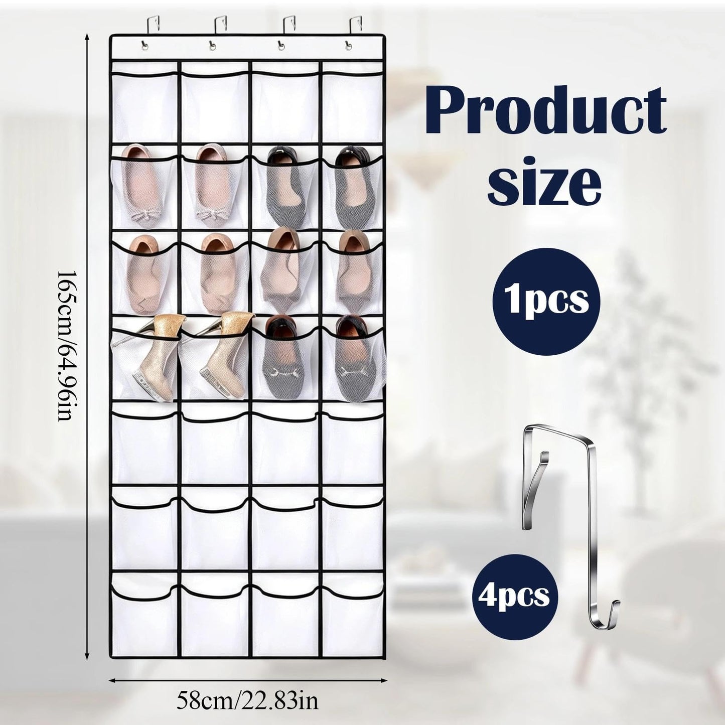 EVTHUR Over Door Shoe Storage Organiser 28 Large Mesh Pockets Hanging Shoe Rack Holder with 4 Hooks