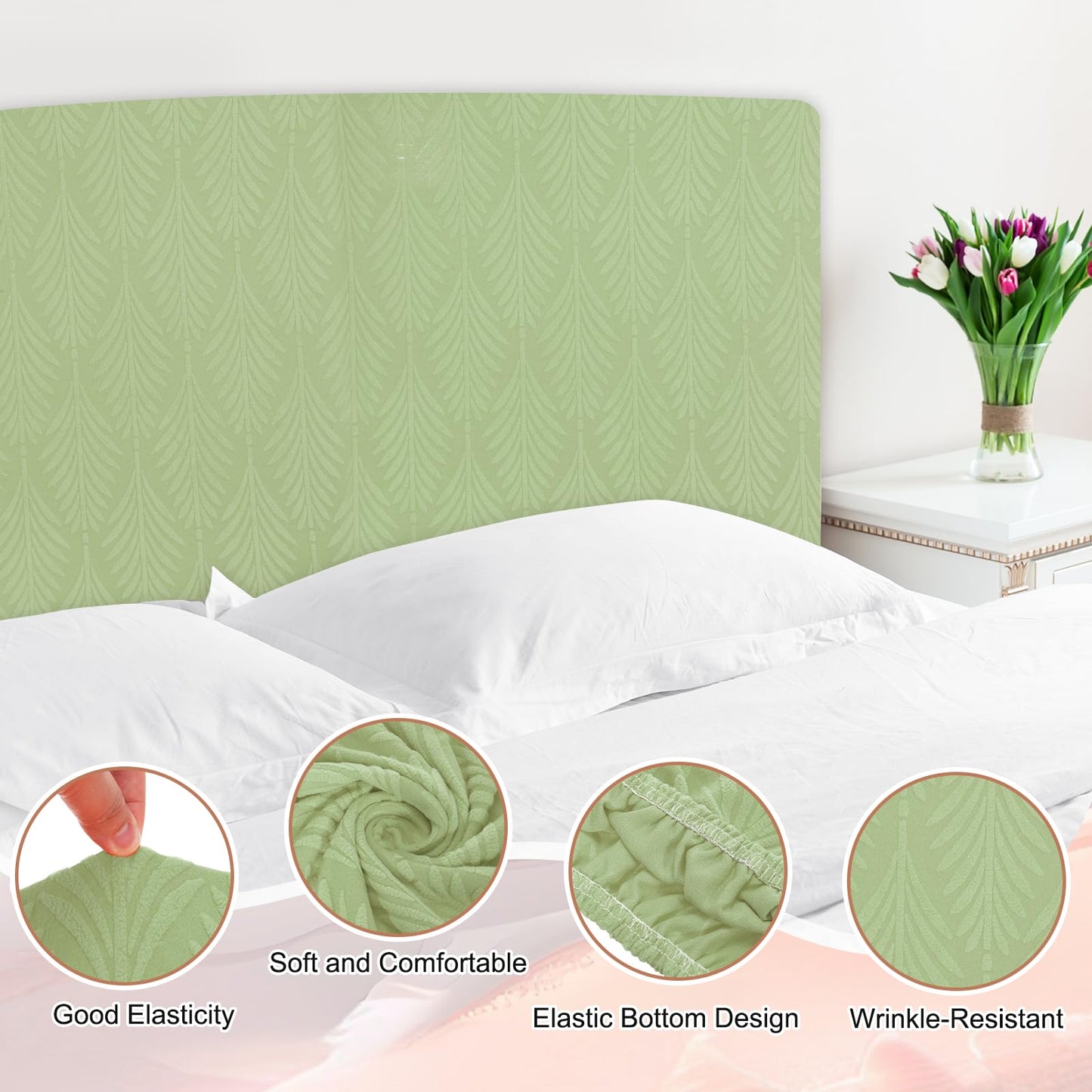 sourcing map Bed Headboard Slipcover, 150cm Jacquard Fabric Stretch Protector Covers, Dustproof Cover for Queen Size Headboard Bedroom Decor, Green