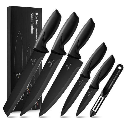 targzier Kitchen Knife Set, 6-Piece Sharp Stainless Steel Kitchen Knives?Chef Knives Set?Knife Set with Non-Stick Coated Blades and Comfortable Grip