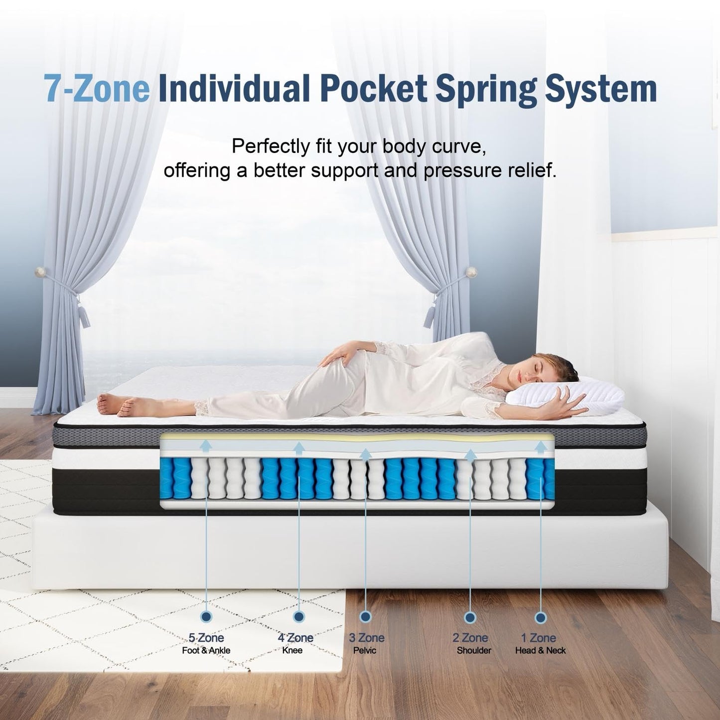 Azure Spinal Care 5FT King Mattress - Medium Firm Orthopedic Support - 100 Night Trial - 10 Inch Hybrid Gel Memory Foam for Back Pain Relief