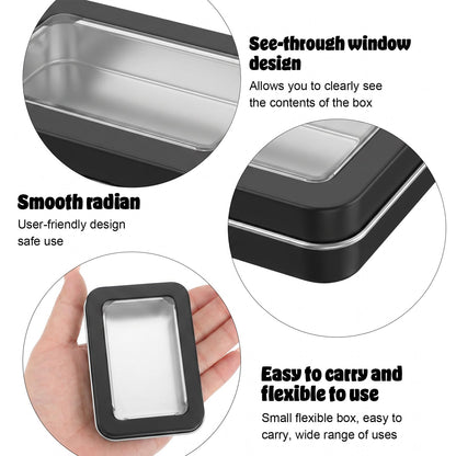 Axafazup Rectangular Hinged Metal Tin Container, Mini Portable Storage Box with Clear Lid, Small Empty Tin for Candy Keys Earrings Organization